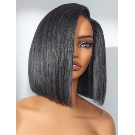 LUVME HAIR Bob Wig 100% Human Hair Wigs Glueless Lace Front 200% Density 10 Inches Bob, Pre Cut Plucked Lace Short Wig Ready To Go Natural Color Straight Bleached Knots Side Part Black Wigs
