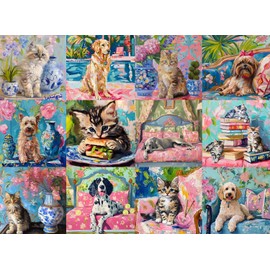 Buffalo Games - Bonjour - Sophie Clima - Cats and Dogs Collage - 1000 Piece Jigsaw Puzzle for Adults - Challenging Puzzle Perfect for Game Nights