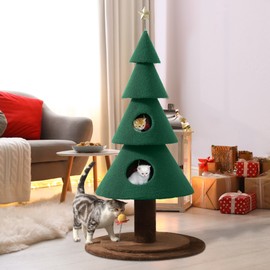 TAUS Christmas Cat Tree with Cat House Cat Tower for Indoor Cats with Cat Condos - Green 60.8 in