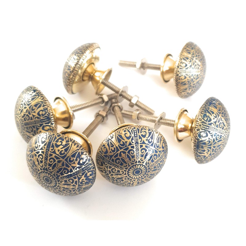 French Furniture Fittings Set of 6 Brass Knobs Kitchen Cabinet