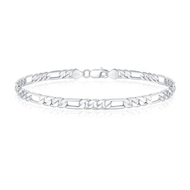 Silver Figaro Link Chain Bracelets for Men, 5mm Sterling Silver Figaro Link Chain for Men Sterling Silver Chain Bracelets for Men Women Diamond Cut Silver Figaro Link Chain Mens Bracelets 9 Inch