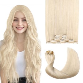 Sweetmet Air2.0 Remy Clip in Extensions Real Human Hair Color #60 Platinum Blonde Remy Clip in Hair Extensions Real Human Hair 18inch 60g 4pcs Seamless Double Weft for Women（#60-18inch）