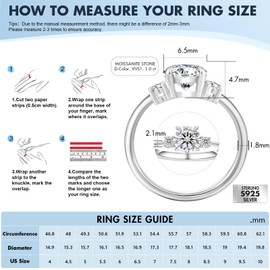 KRKC&CO Moissanite Rings for Women, 1.0 CT 3 Stones Lab Created Engagement Rings, D Color VVS1 Clarity, White Golden Plated S925 Sterling Silver, Promise, Anniversary（size 7)