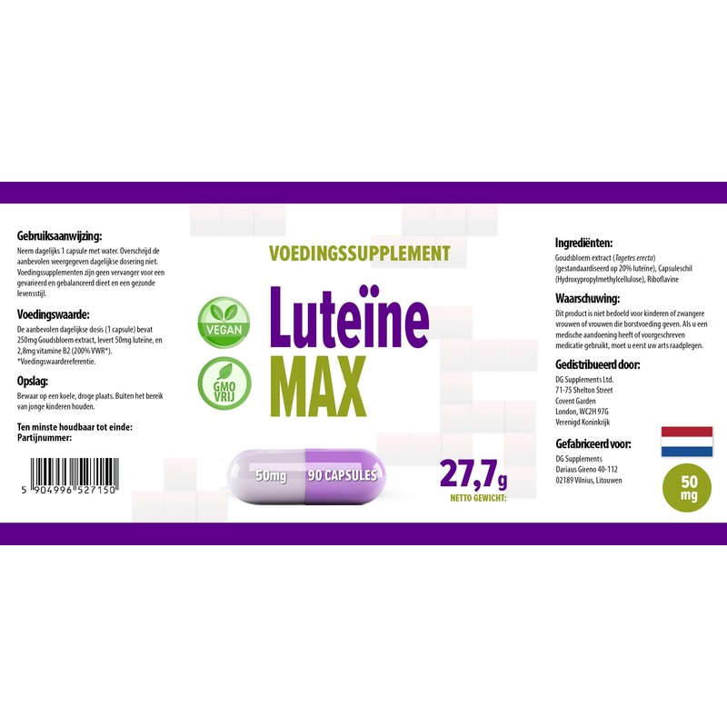Lutein Eyes 50 mg 90 Vegan Capsules, Laboratory Tested, High