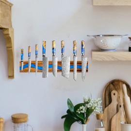 Farmhouse Magnetic Knife Holder, Wall Mounted Knife Rack of Dark Brown and Deepblue, Knife Holder for Kitchen Utensil Organizer Tool Holder, Multipurpose Magnetic Knife Rack