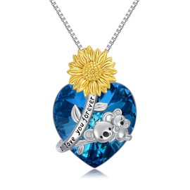 LEECCI Mother's Day Gift 925 Sterling Silver Koala Necklace Sunflower Crystal Pendant Cute Koala Gifts for Women