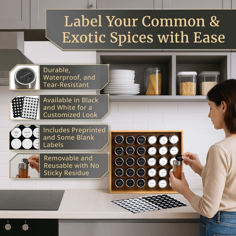 BOURBON & BARREL Wooden Spice Rack Organizer with Glass Jars
