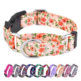 Hikiko Floral Dog Collar for Small Medium Large Dogs, Adjustable Nylon Flower Martingale Collars with Quick Release Buckle (Creamy Natural,M)