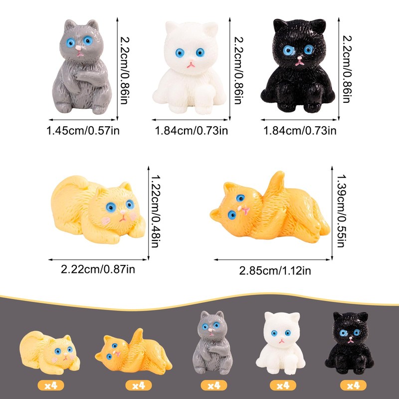 jrootouh 20 Pcs Mini Resin Cat Tiny Animal Miniature Figures
