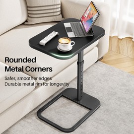 Kitstorack TV Tray Table, Adjustable Height & Rounded Metal Corners, Snack Table for Couch, Sofa, Bed, Chair, Living Room, C Shaped End Side Table for Eating, Dinner or Laptop, Small Spaces, Black