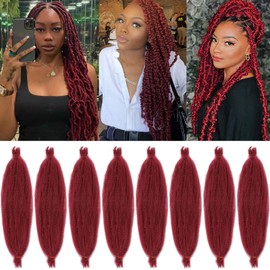 24 Inch Pre-Separated Springy Afro Twist Hair 8 Packs Wine Red Spring Twist For Butterfly Soft Locs Crochet Braiding For Women Marley Twist Crochet Braids Hair Extension (8 Strands/Pack,BUG#)