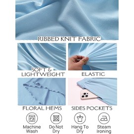 Ekouaer Womens Ribbed Knit Lounge Set Short Sleeve Button Down Top and Shorts Pajama Set 2 Piece Sleepwear Outfits Set Light Blue Medium