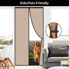 Magnetic Insulated Door Curtain, Thermal Door Cover Door Screen Auto Closer Self-Closing Privacy Screen Door for Air Conditioner Room, Patio, Bedroom-Hands Free, Fit Doors Size Up to 36" x 82", Coffee