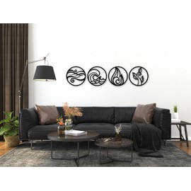 Manschin-Laserdesign The Four Elements Wooden Wall Decoration Black Wall Art - Made in Germany - (XL - Circles, Black)