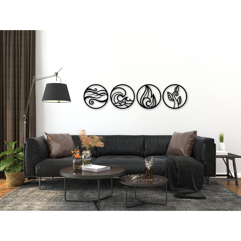 Manschin-Laserdesign The Four Elements Wooden Wall Decoration Black Wall Art