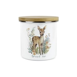 Purely Home Baby Deer Decaf Tea Storage Canister - Wildlife Nature Themed Homewares Presents - Tea/Coffee/Sugar Metal Enamel Hot Drinks Storage Container Kitchen Gifts