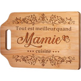 Cadeau Fete des Meres, Cadeau Pour Mamie, Planche à Découper en Bambou Naturel Cutting Board 31 * 22 * 1cm Cadeau Anniversaire Mamie