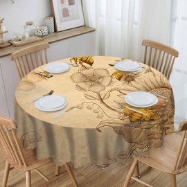 IBILIU Honey Bees Round Tablecloths 60 Inch,Wildflowers Circular Table Cloth Cover Washable Polyester for Dining Room Kitchen Party Home Decor