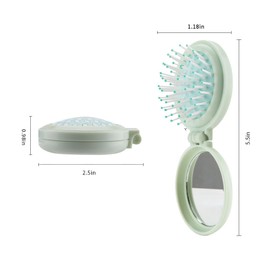 Mini Hair Brush with Mirror, Travel Pocket Brush with Mirror, Small Green Hair Brush for Purse, Folding Comb, Hairbrushes for Woman, Wet Brush Mini, Folding Hair Brush