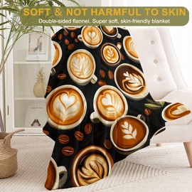 ainori - Manta de franela para amantes del café, bonita cafetería con arte latte y manta de frijoles, ligera, suave, acogedora, para niños, mujeres y hombres, decoración moderna de cocina, acento de