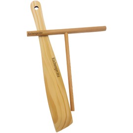 Kuchengerate 18cm Crepe Spreader Maker Set - 18cm Spreader Stick & 30cm Spatula Turner - All Natural UnPaint & Unpolished Beechwood T Shaped Contructions - Best Gift Idea