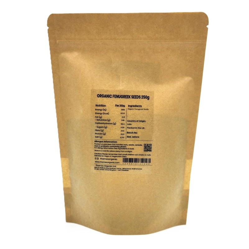 Organic Fenugreek Seeds 250g, Certified Organic, Non-GMO, Vegan, No Additives,
