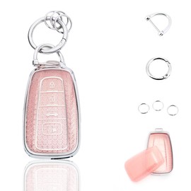 Vehicleloong Key Fob Cover Case Shell Keychain for Toyota 2020 2021 2022 2023 2024 2025 RAV4 Camry Corolla Highlander Avalon 4Runner Prius C-HR GR86 Accessories Girly Women, 4 Button, Silver Pink, TPU