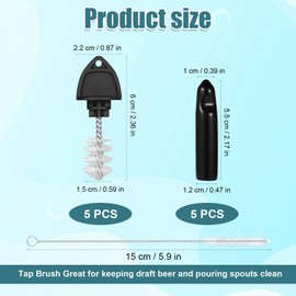 5pcs Beer Tap Plug Brush, Draft Beer Tap Plugs with 5pcs Beer Tap Cover & Long Cleaning Brush Beer Faucet Cap Plastic Beer Keg Tap Plugs Stoppers for Restaurant Home Party Bar