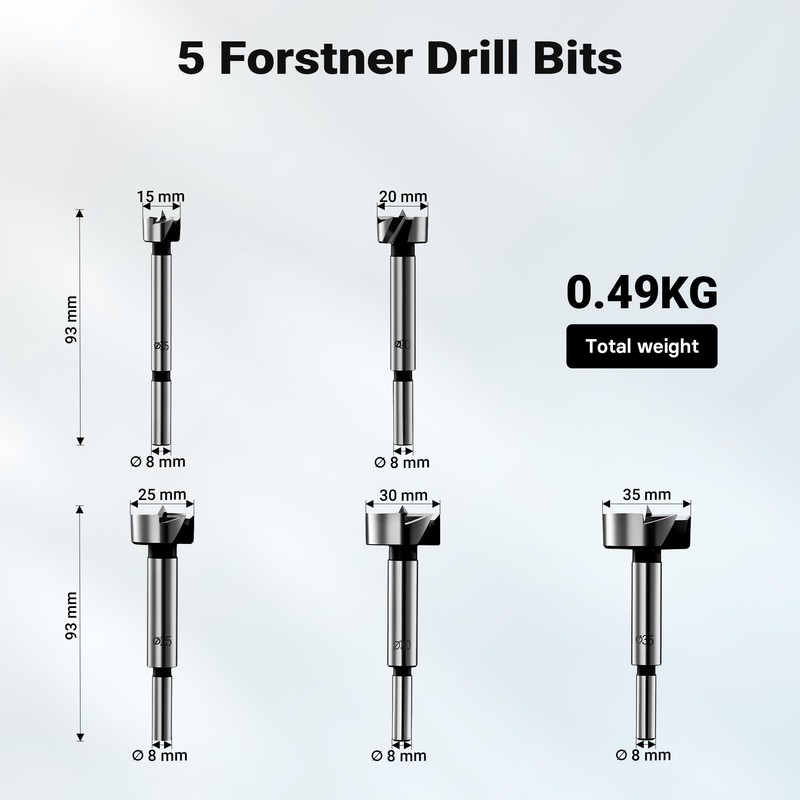 Wiltec Forstner Drill Bit Set, 5 Pieces, Hole Drill Bit