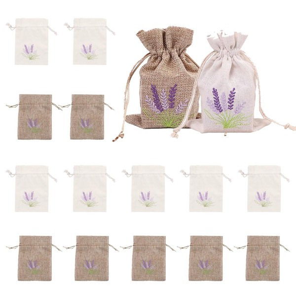 CHENYU Pack of 16 Lavender Bags Empty White and Linen