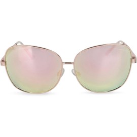 styleBREAKER sunglasses with oval polycarbonate glasses and full-rim metal frame, ladies 09020070, Colour:Frame gold/glass pink mirrored