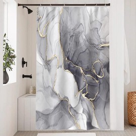 Ruelvth Grey Shower Curtain, Ombre Light Grey Marble Shower Curtain Set Modern Aesthetic Gray Ink Texture Waterproof Bathroom Curtain with Hooks, 48x72 Inch