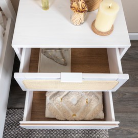 Creative Co-Op Crawford Wood 2-Drawer Side Table Bed, 16" L x 20" W x 24" H, White