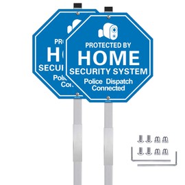 Doninex (2 Pack) Large Protected by Home Security System Camera Video Surveillance Yard Sign with Stake, Aluminum, Octagon, Reflective, Metal, Outdoor Weatherproof, 10X10 Inches