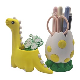 TIME&TRAVE Cute Dinosaur with Egg Pen Holder, Creative Dino Pencil Holder with Four Lovely Bookmark Desk Organizers, Office Supplies Decorations Idea Gift for Women Kids