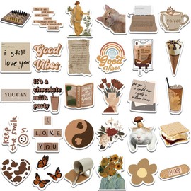 Vintage Art Aesthetic Stickers, 60 Pcs Artistic Brown Vinyl Waterproof Stickers for Laptop Water Bottles Journaling Scrapbook Computer Travel Case Guitar Luggage Decals for Kids Teens (Brown Vintage)