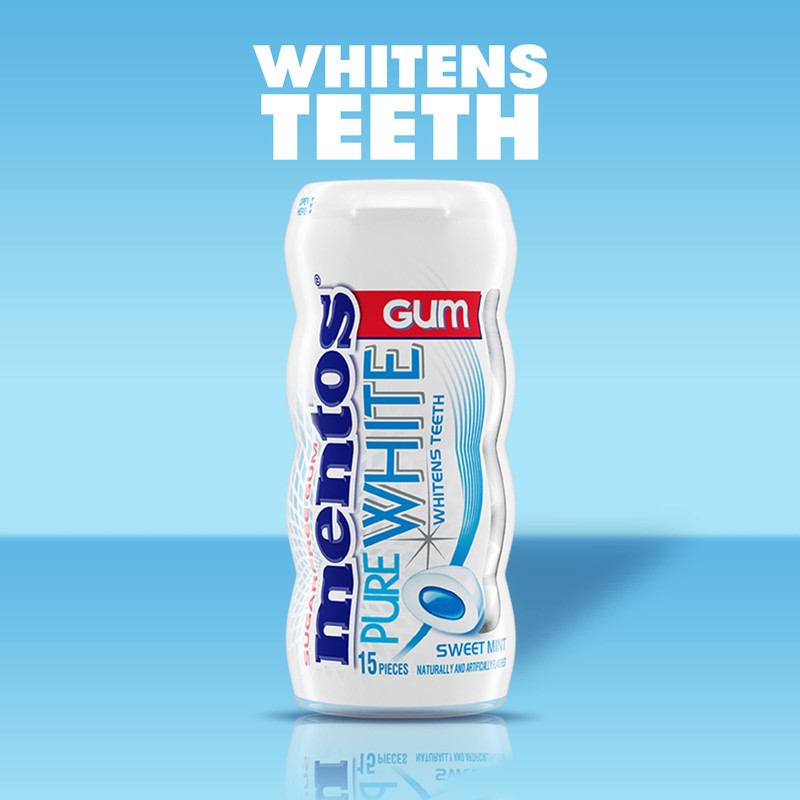 Mentos Pure White Sugar-Free Chewing Gum with Xylitol, Sweet Mint,