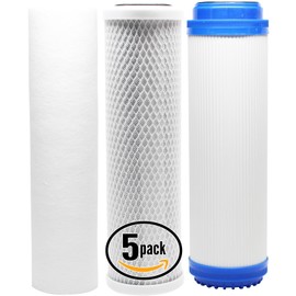 5-Pack Replacement Filter Kit Compatible with Aquasafe Aquarium II RO System - Includes Carbon Block Filter, PP Sediment Filter & GAC Filter - Denali Pure Brand