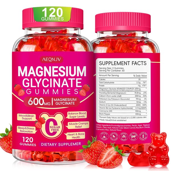 Magnesium Glycinate Gummies 600mg, Chewable Sugar Free Potassium Magnesium Gummies