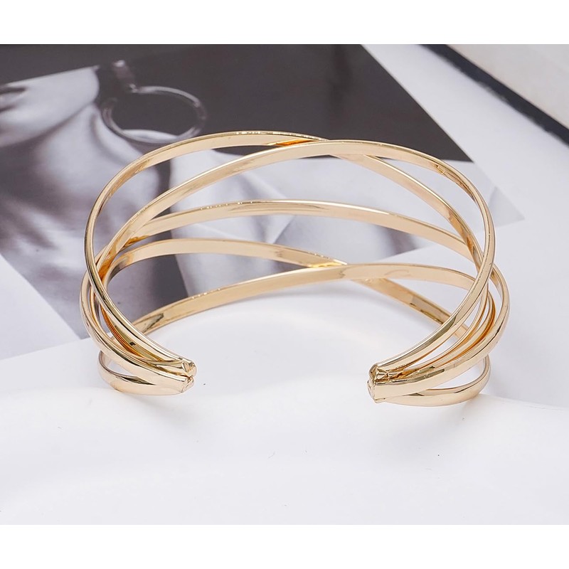 Wovanoo Multi-layer Cuff Bracelet for Women Cross Wire Bracelets Open