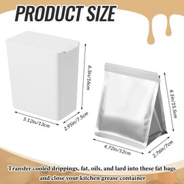 Hushee Set of 26 Grease Container for Kitchen with 25 Pcs Foil Liners Disposable Grease Bags, 1 Pcs White Storage Bin, Cooking Oil Container Help Stop Kitchen Drains from Getting Clogged