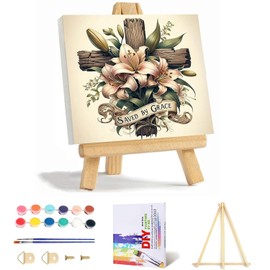 VIGEGU Cross Flower Paint by Numbers Kit for Adults with Framed - Paint by Number with Wooden Easel DIY Adult Paint by Number Kits Box Pack Acrylic Oil Painting for Wall Decor 10x10in