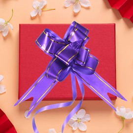 M METERXITY 40 Pack Pull Bows - Gold Thread Style Gift Wrap String Bow, (2.8" Dark Purple)