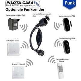 ChiliTec Pilota Casa Wireless Switch IP44 for Outdoor Use Adaptor Plug 230 V Socket Adapter Protective Contact Plug Range up to 30 m Radio Socket Outdoor 1000 Watt Black