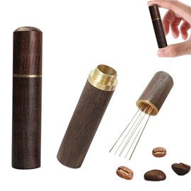 Kisajar Espresso Coffee Stirrer,Espresso Accessories Wdt Tool Espresso Coffee Distribution Tool, 8 Needle Upgraded Version Coffee Distributor Made of Natural Wood (Ebony)