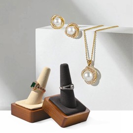 Papten Wooden Single Finger Ring Display Stand Solid Wood Jewelry Ring Holder Display Stand Showcase Exhibition (Beige)