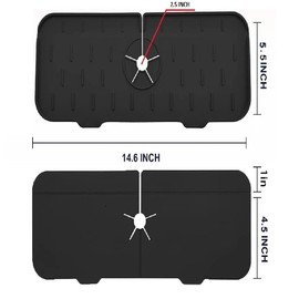 IMPORPARA, 14.6 inch Kitchen Sink Splash Guard, Silicone Faucet Handle Drip Catcher Tray for Kitchen, Dish Soap Dispenser and Sponge Holder Mat Behind Faucet, Bathroom, Farmhouse,Black kitchen sink