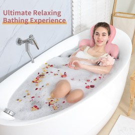 Luxury Bath Cushion, Full Body Bathtub Pillow with 160 Suction Cups, Bath Mat for Head and Neck Support, with Laundry Bag (​Light Pink, 51.2" x 16.2")