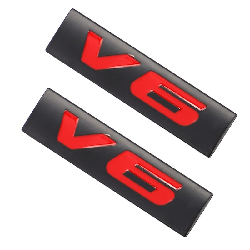 CARRUN 2 Pcs V6 Emblem 3D Metal Nameplate Badge Decal