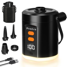 Preciva 5000mAh Electric Air Pump for Inflatables with Light - 18W Portable Air Pump with 3 Nozzles - 4kPa Inflator/Deflator Pumps - fit for Outdoor Camping, Air Mattress Beds, Couch and Pool Floats